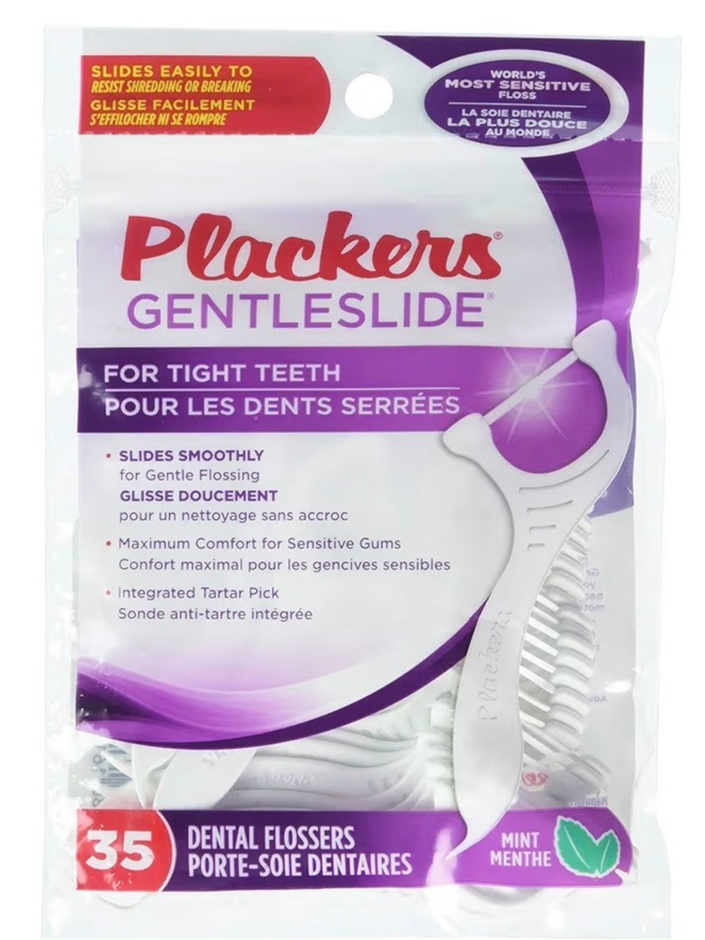 Plackers GentleSlide Dental Flossers - White & Purple (35 Count)